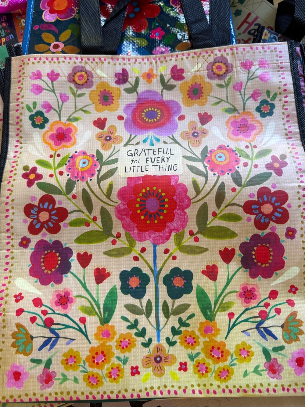 Reusable Gift Bag~Tote with Bright Floral Accents